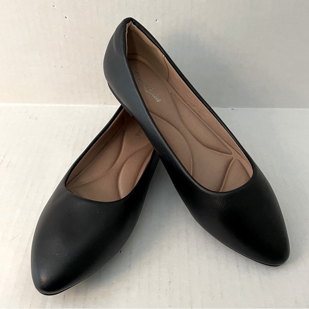 New VenusCelia Women's Black Faux Leather Snug2 Flats, Size EU39/US8.5